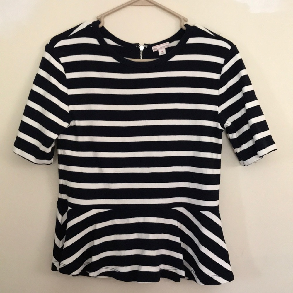 GAP navy and cream striped peplum top